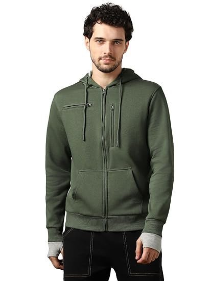 Men's Hooded Bottle Green Cotton Jacket