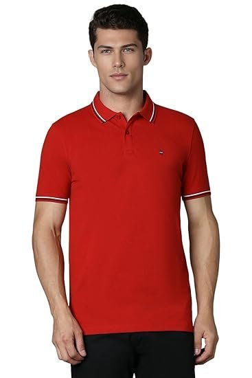 Men's Slim Fit Solid Red Pure Cotton, Pique Polo T-Shirt